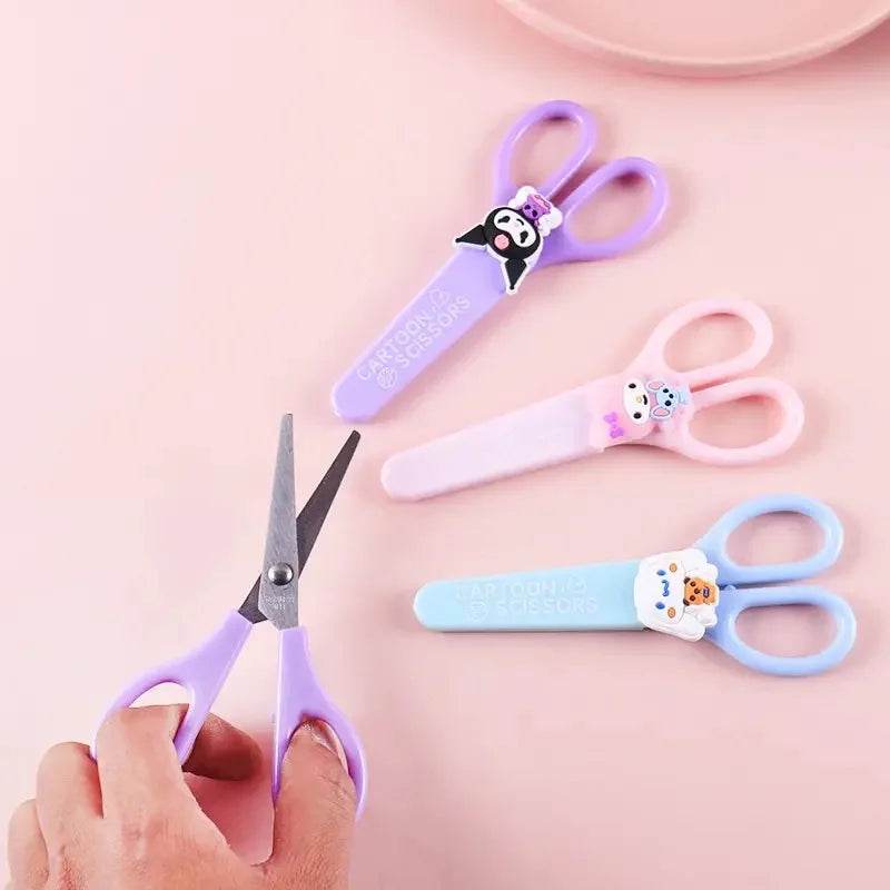 Sanrio Kuromi Cinnamoroll Melody Hand Made Scissors Kawaii Children Safety Silicone Shell Kid Stationery School Supplies Gift - AIAZ