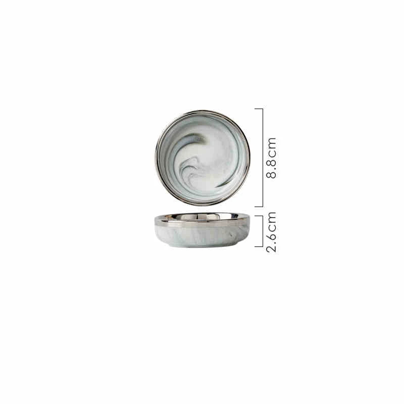 Light Luxury Ceramic Tableware Set Marble Fish Plates With Silver Rim Household Hotel LArge Capacity Soup Bowl Deep Plates