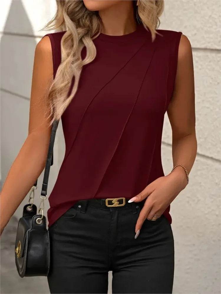 Women's Tank Top 2024 Summer Casual Splicing Cotton O Neck Loose Elegant Sleeveless Tops Women T Shirt Blusa Streetwear Clothing - AIAZ