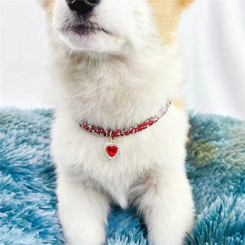Crystal Cat Collar Heart Gem Pendant Party Rhinestone Necklace Adjustable Cats Puppy Chihuahua Wedding Pet Accessories