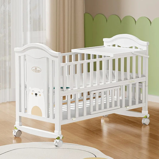 Crib solid wood European style movable baby bb newborn multi-functional cradle children's splicing large bed