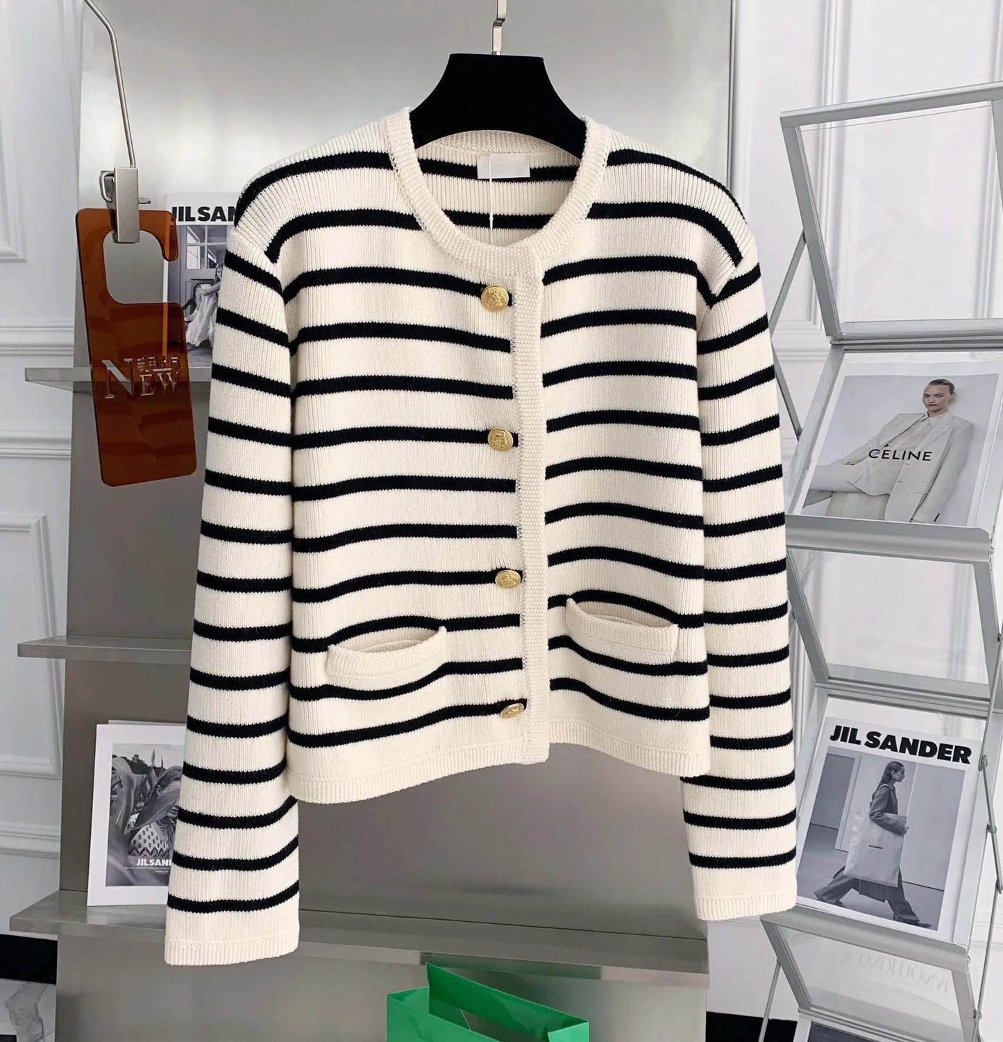 Women Stripe Knitted Cardigans Spring Autumn O-neck Single Breasted Long Sleeve Crop Tops Fashion Casual Chic Female Sweaters - AIAZ