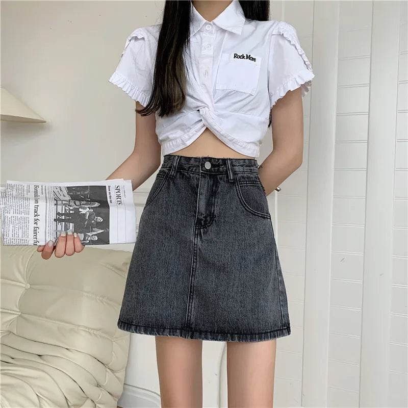 High Waist Denim Skirt Versatile Skirt Women's Clothing A-Line ort Skirt Slimming Wraparound Summer 202 plus Size - AIAZ