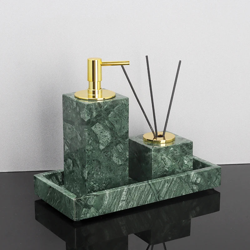 Indian Green Natural Marble Bathroom Accessories Retro Soap Dispenser Soap Dish Toothbrush Holder Tissue Box Bathroom Set