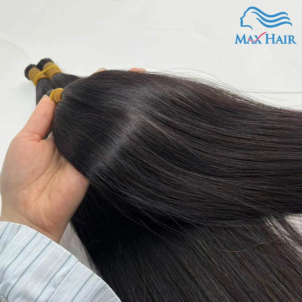 Double Drawn Human Hair Bulk For Braiding Straight Vietnam Indian Hair Vendor Virgin Bundles No weft Natural Hair 100% Extension - AIAZ
