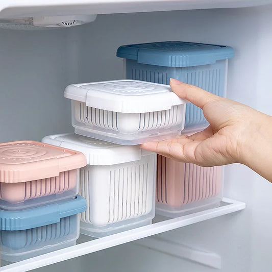 Double-layer Refrigerator Storage Box Ginger Scallion Onion Containers Sealed Fruits Vegetables Drain Crisper Kitchen Supplies