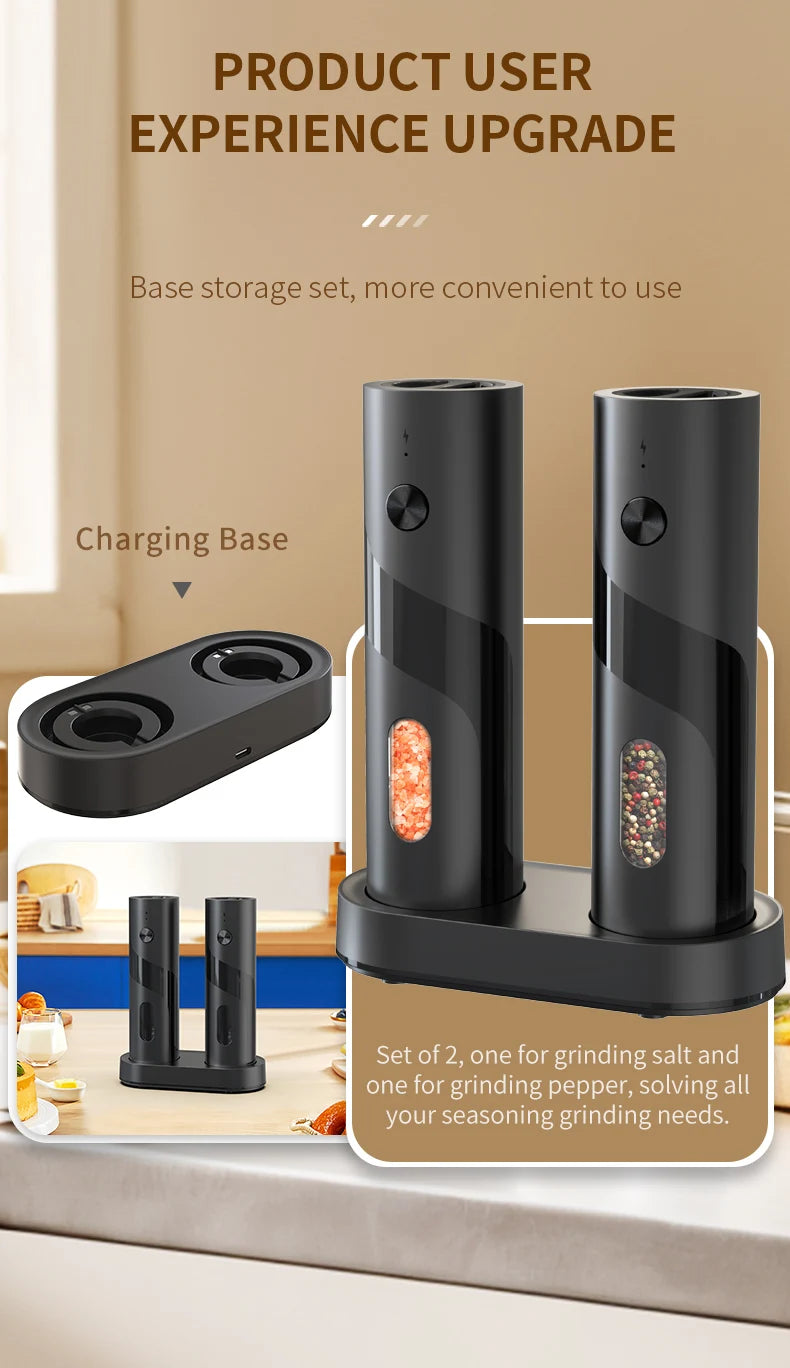 110ml Rechargeable Electric Salt and Pepper Grinder Shakers USB Automatic Djustable Coarseness Spice Mills for Kitchen Gadgets