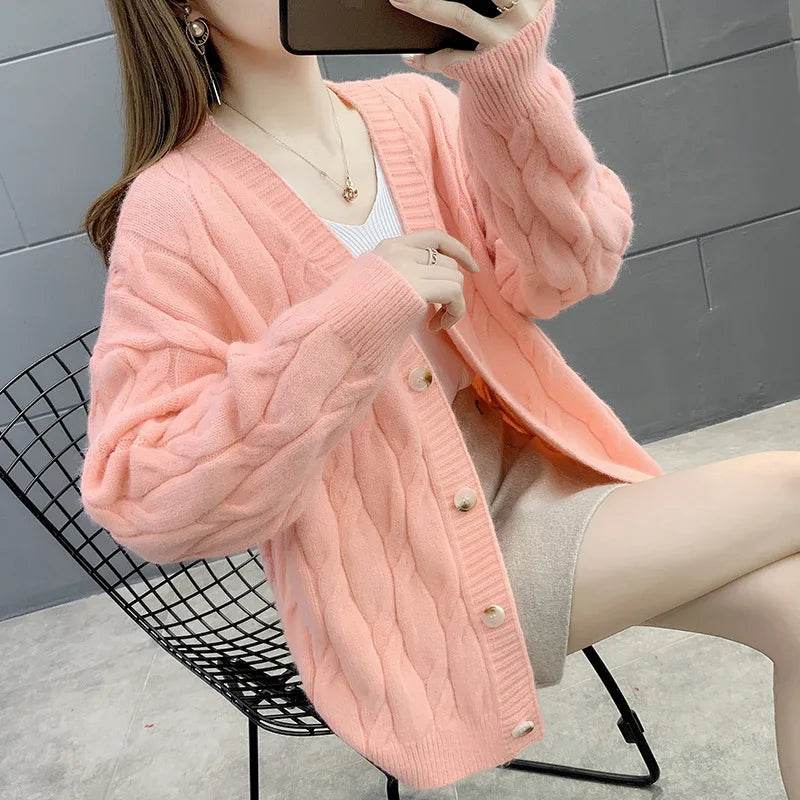 Women's Knitted Cardigan Sweater Loose Fashion New Autumn And Winter Western Style Casual Jacket Coat Women - AIAZ