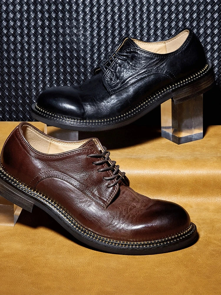 Bambi Deloren Handmade Leather  oes Men's Casual Briti Retro Busin oes Wear-Resistant Lace-Up round Toe Rubber ...