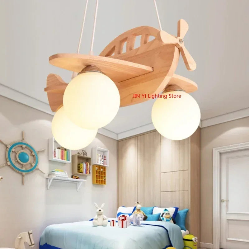 Wooden Handmade Aircraft Hanging Pendant Lights For Bedroom Children Room Decor Suspension Lamps Excluding Light Bulbs