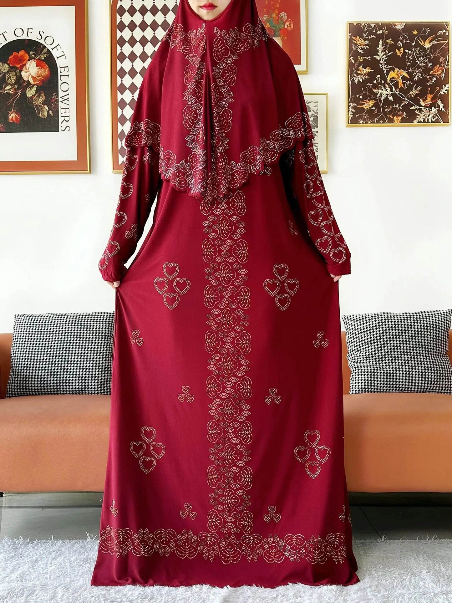 Muslim Two Piece Set Hijab Prayer Dress Fashion Abaya Set Women Prayer Garment Hijab Long Khimar Long Dress Sets Islamic Ramadan - AIAZ