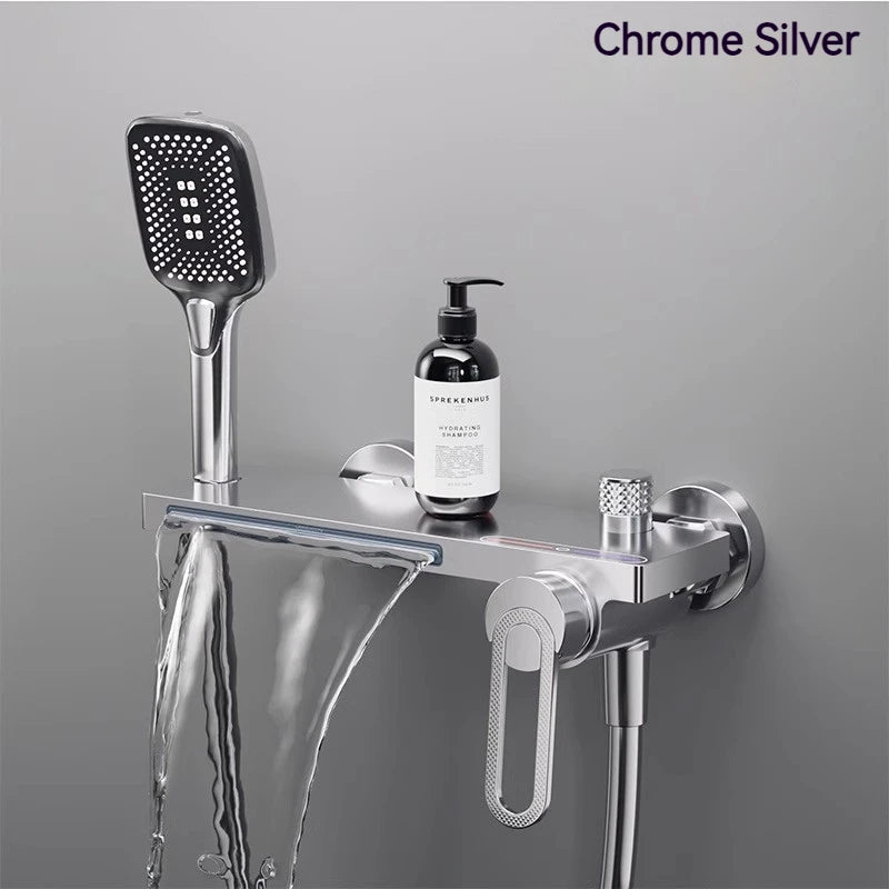 Bathtub Shower Faucet Single Handle Spout Mixer Tap With Hand Shower Wall Mount Platform Bath Mixer Water Faucet Wall Mounted