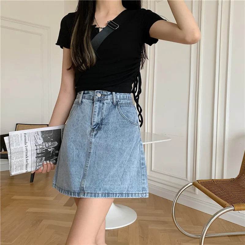 High Waist Denim Skirt Versatile Skirt Women's Clothing A-Line ort Skirt Slimming Wraparound Summer 202 plus Size - AIAZ