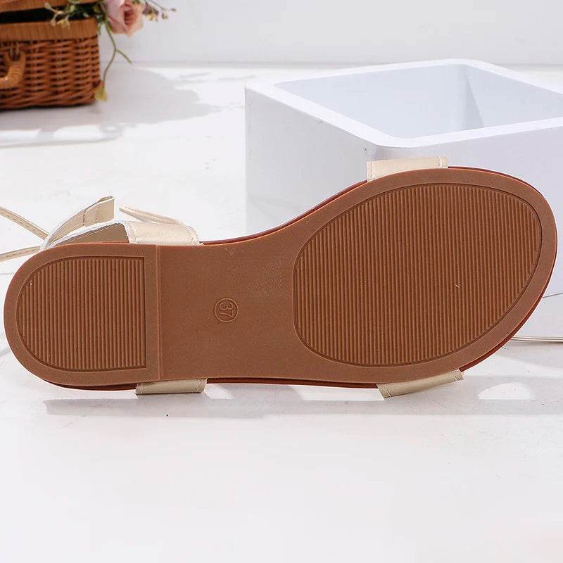 Ankle Lace Up Soft Bottom Women Sandals Summer Fashion Gold Falt Low Platform Sandles Non-slip Large Size 43 Sandalias - AIAZ