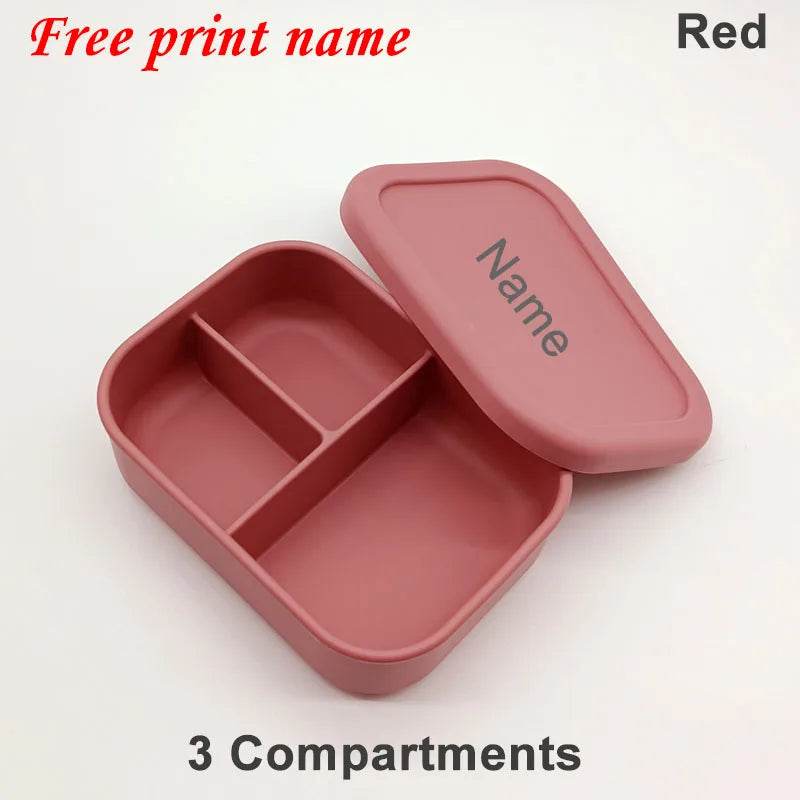 Personalized Name Lunch Box 3 Compartment Silicone Bento Box Portable Leak Proof Microwave Oven Lunch Box Picnic Food Container - AIAZ