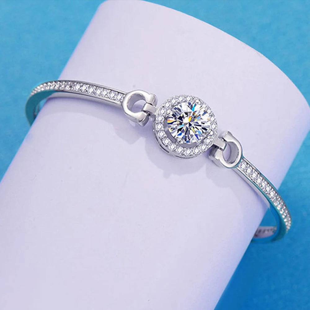 1.0 Cttw 925 Sterling Silver White Moissanite Bracelet For Women 18K Gold Plated Diamond Bangle with GRA Certificate Jewelry