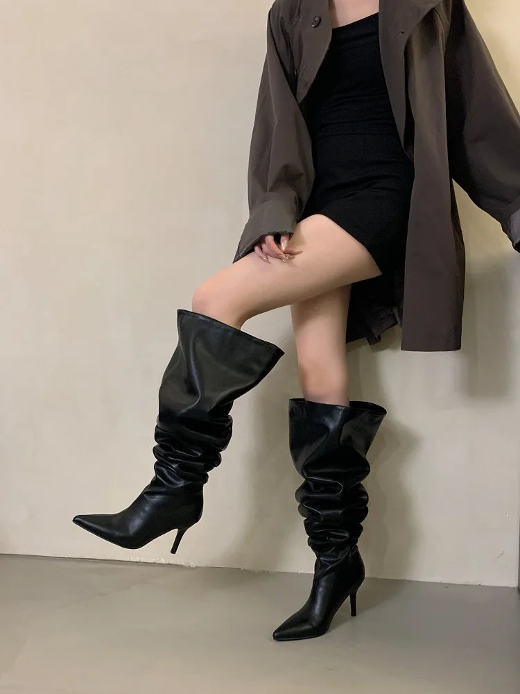 Eilyken Winter Pointed Toe Women Over The Knee Boots Sexy Thin Heels Stripper Thigh High Booties Shoes Zapatos De Mujer