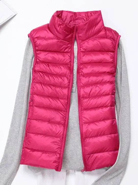0-10℃ Women Vests Autumn Winter Ultra Light Duck Down Vest Female Slim Sleeveless Jacket Windproof Warm Puffer Waistcoat 4XL - AIAZ