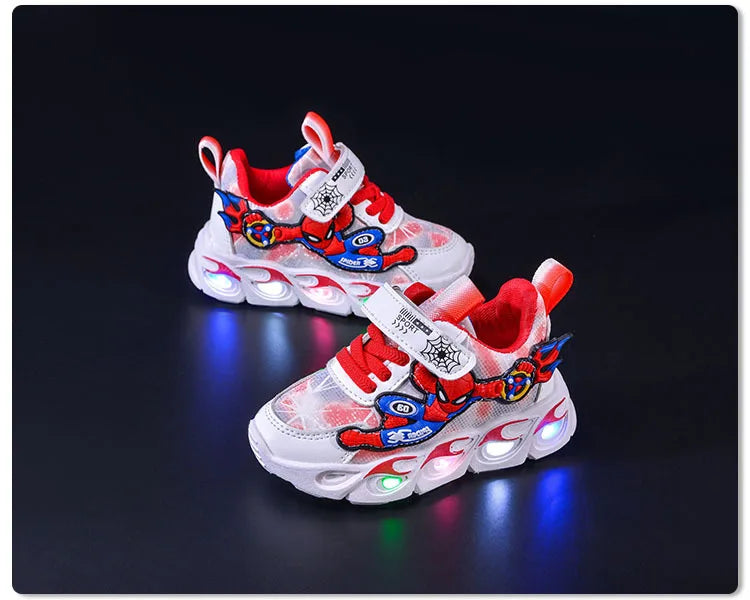 Disney Fashion Spiderman Baby Boys Sneakers Spring/autumn Children's Shoes Lighted Sneaker Trendy Kids Boy Sports Casual Shoes