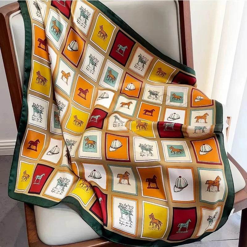 Luxury Silk Shawl Square Scarf for Women Satin Fashion Wraps Neckerchief Female Hair Bands Ribbon Headband Bandana 70X70CM - AIAZ