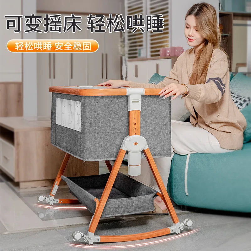 Baby bed splicing baby  movable portable cradle bed foldable multifunctional newborn adjustable