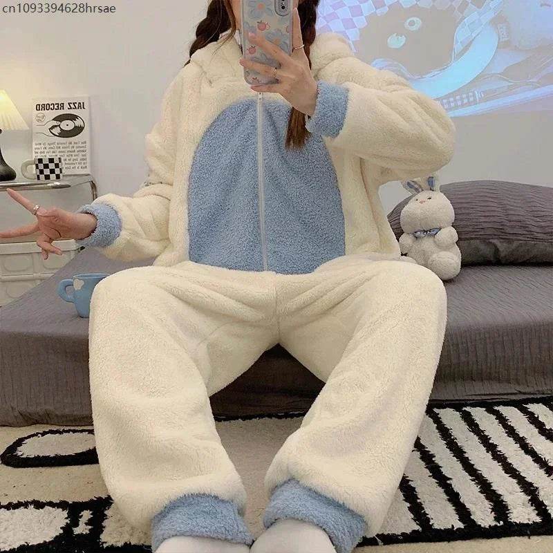 Winter Adult Kigurumis Women Pijama Onesie Jumpsuits Cartoon Sleepwear Pyjama Thicken Hoodie Korean Girls Leisure Wear Pajamas - AIAZ