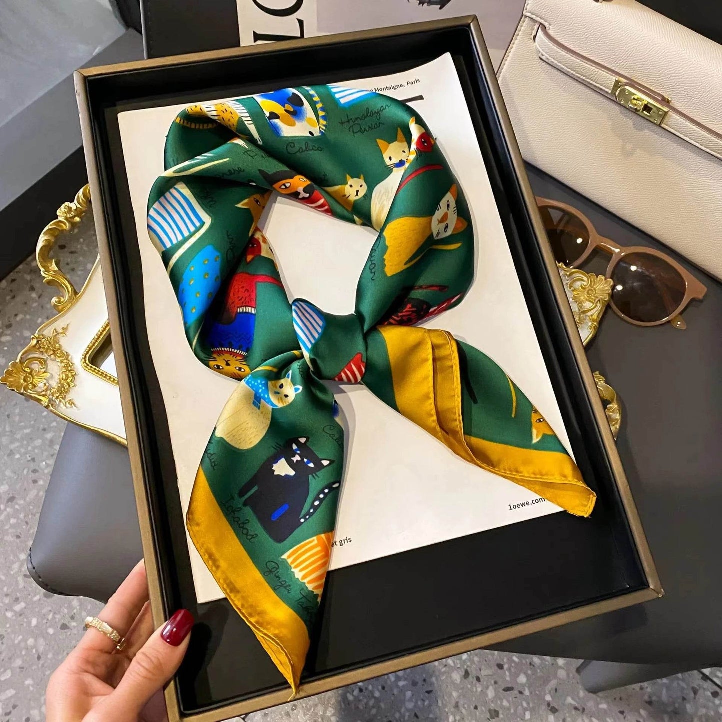 Luxury Chain Print Small Square Scarf Simulated Silk Thin Neck Scarf Fashion Sunscreen Headscarf For Women 70x70cm - AIAZ