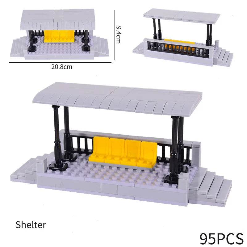 City Train Station Platform Traffic Light Cave Flyover Tracks Straight Curved Rails Building Block Bricks Technican Creative Toy - AIAZ