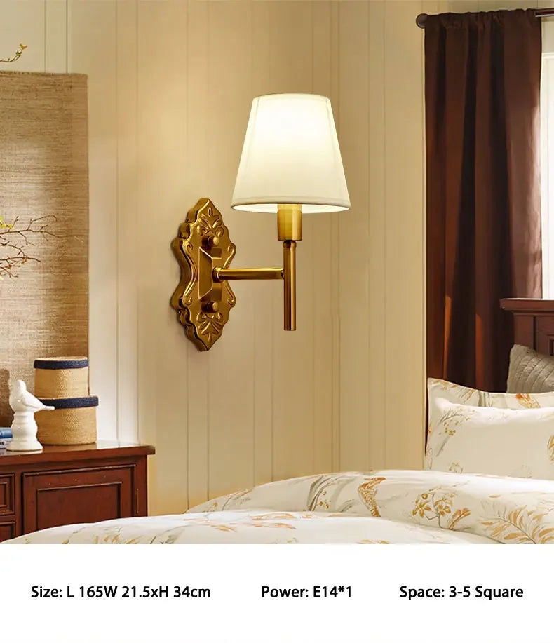 European Style Copper Led Color Wall Lamp Bedroom Bedside Living Room TV Background  Light Simple Hotel Villa Decor Lighting