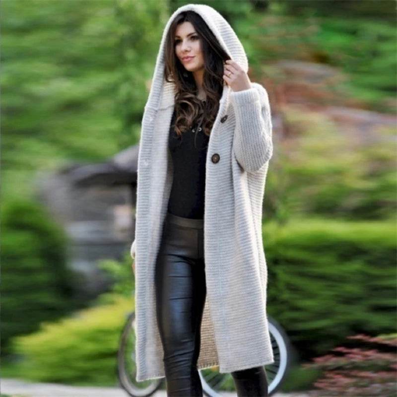 New Cashmere Cardigan in Autumn and Winter Women'sloose Long Sleeve Sweater Solid Color Knitted Long Thickened Top - AIAZ