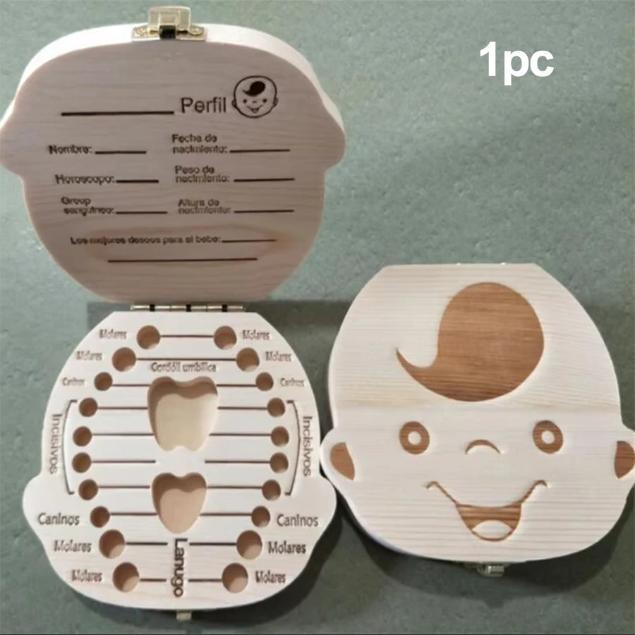 1/2pcs-Baby Tooth Box Spanish Wooden Kids Milk Teeth Organizer Storage Boys Girls Baby Souvenirs Gifts Keepsakes