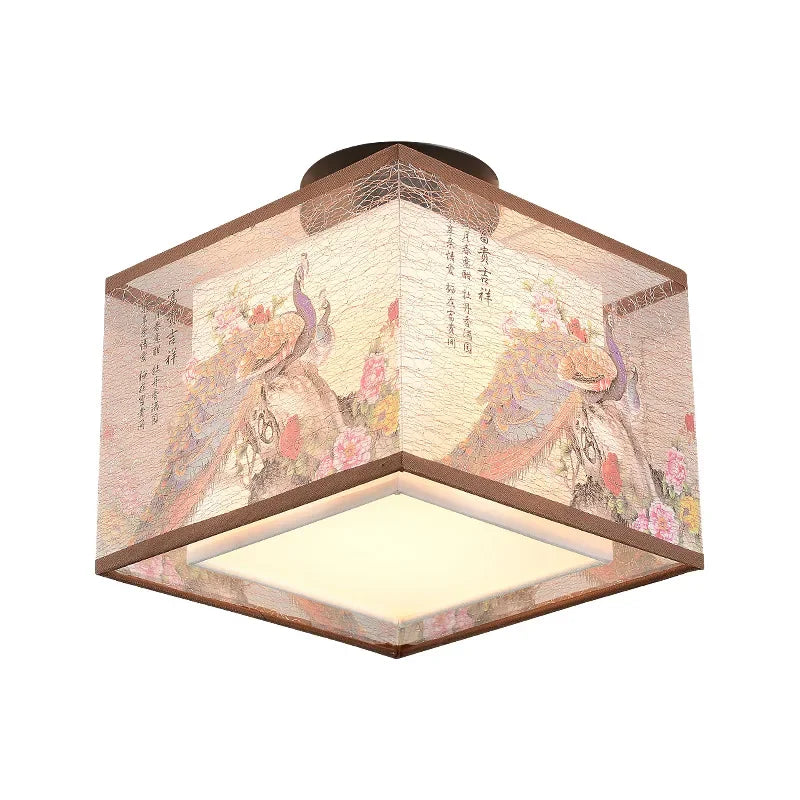 New Chinese Chandelier Lustre Ceiling Lamp Simple Corridor Chinese Painting Ceiling Lights Creative Suspendu Lotus Led Lighting