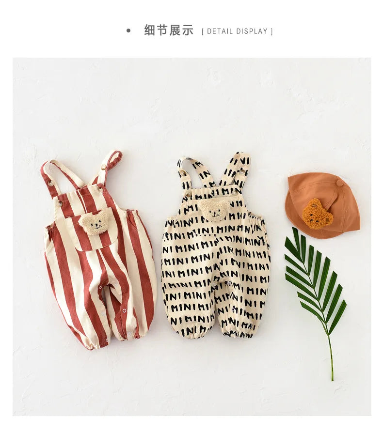 MILANCEL Baby Rompers Striped Baby Overall Bear Doll Infant Girls Jumpsuits Boys Clothes