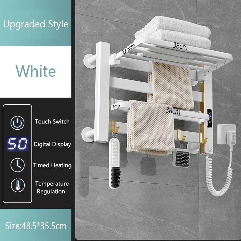 Smart Home Electric Heated Towel Rail Grey Electric Bathroom Bath Towel Dryer Warmer Heaters Punch Free Towel Rack Radiator 110v