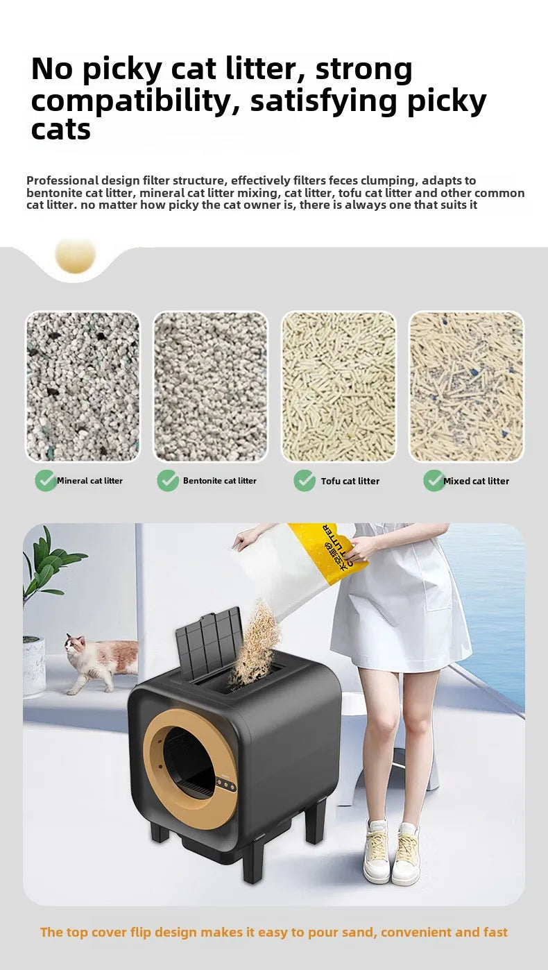 Intelligent Cat Litter Box, Cat Toilet, Electric APP Control Pet Litter Box, Large Size, Automatic Feces Shovel, Anti Splash