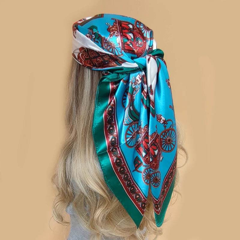 New 90*90cm Retro Brand Women Silk Scarf Bandanna Fashion Bohemian Pattern Square Hijab Lady Wrap Headband foulard muffler - AIAZ