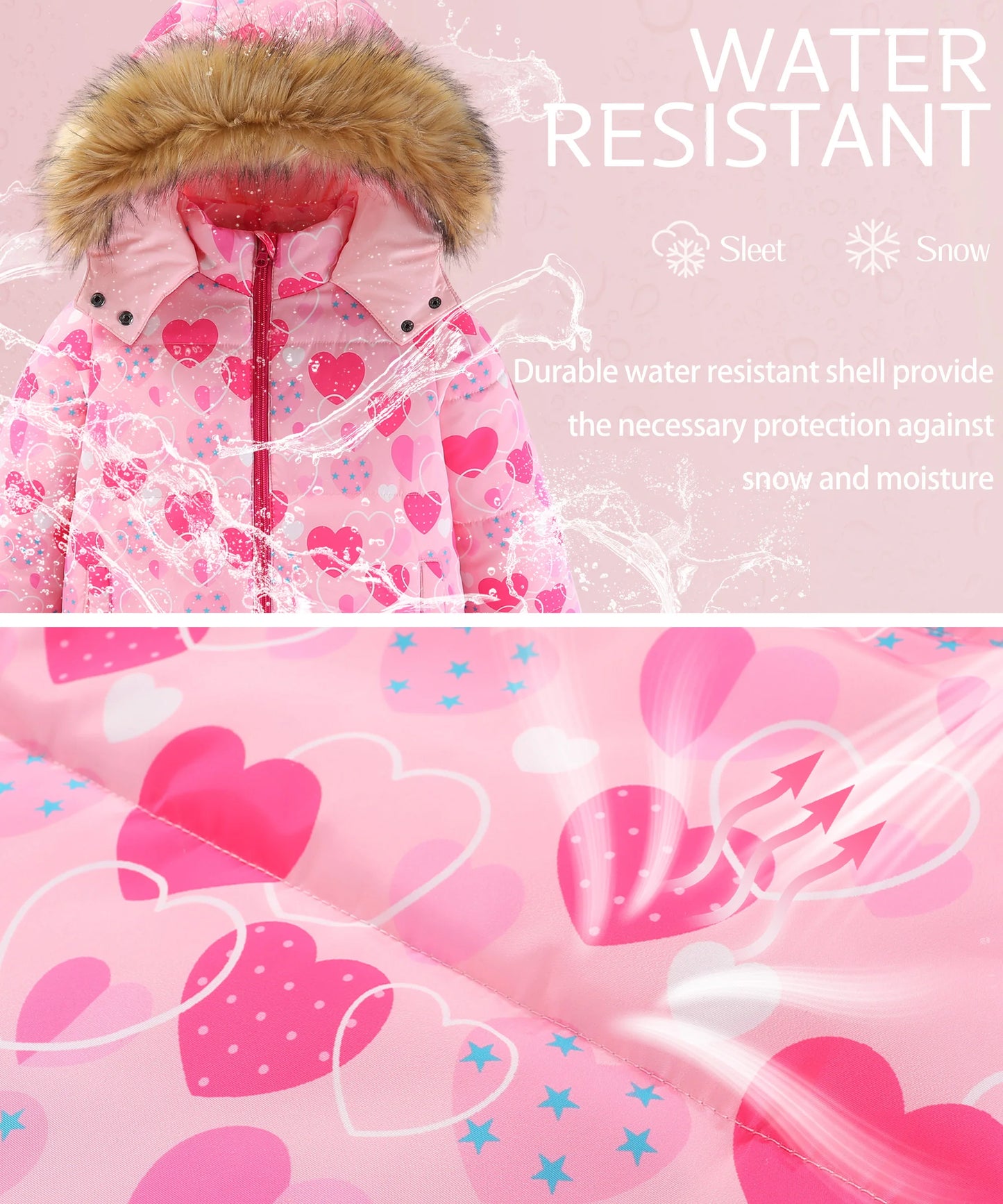 4-8T Kids Girls Ski Suits Hooded Snowboard Coats Children Winter Warm Pant Outdoor Sportwear Thick Cotton Snowboard Skiing Suit