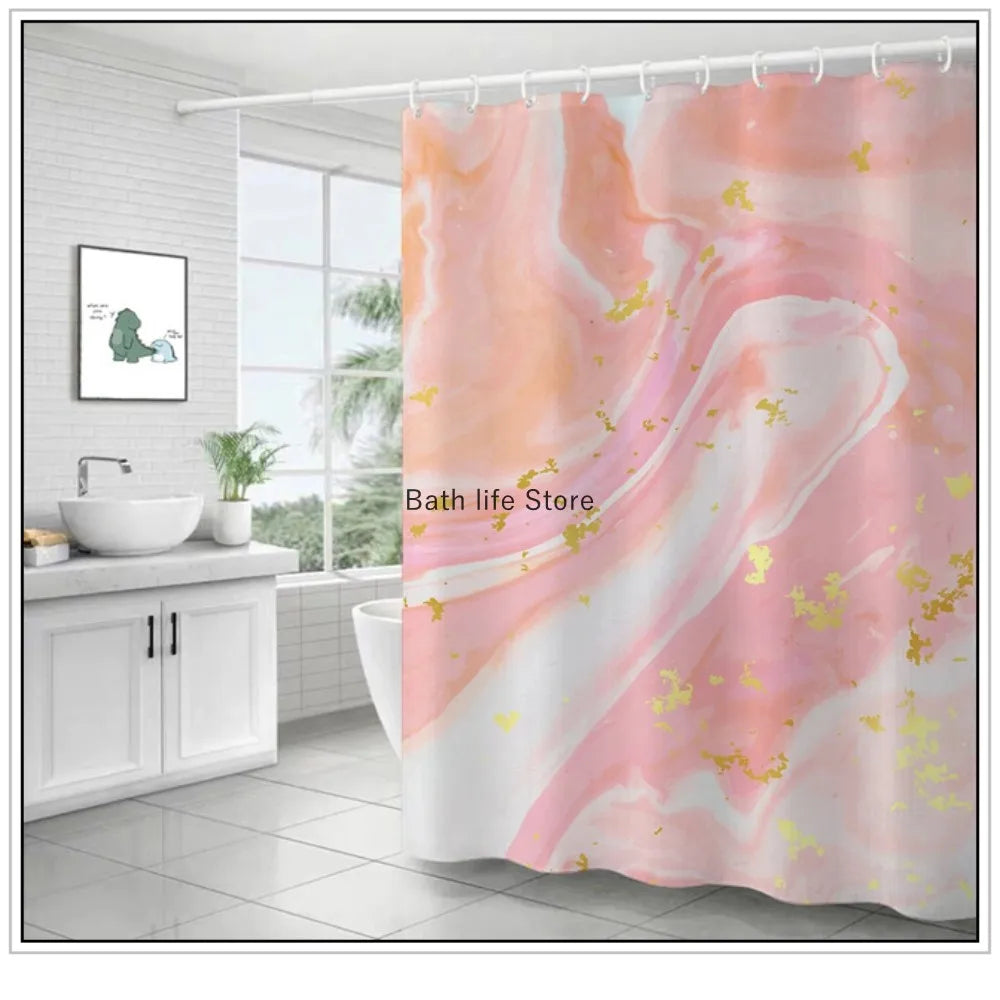 Pink Crack Shower Curtains Fashion Bathroom Curtain Bath Sets Toilet Cover Mat Non-Slip Washroom Rug Set Modern 180x180cm Hot