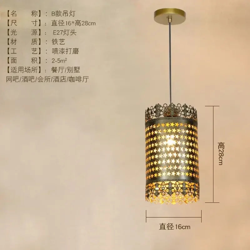 Vintage Antique Hollow Carving Pendant Lamp Southeast Asia Moroccan Golden Hanging Light Restaurant Bar Industrial Pendant Light