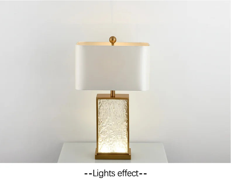 Modern Minimalist Luxury Table Lamp Corrugated Glass Gold Frame Led Desk Light for Bedroom Bedside Study Living Room Home Decor