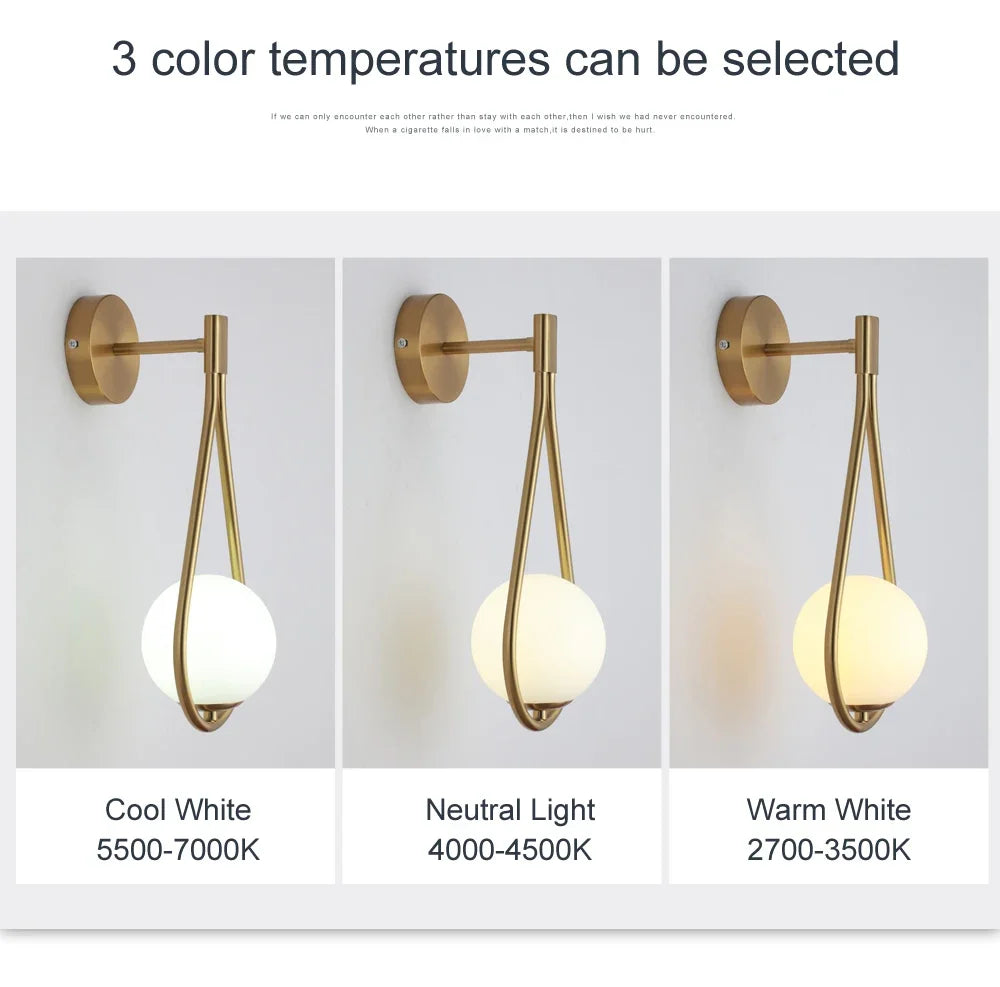 Modern LED Wall Lamps Metal Living Room Lamp Fashion Nordic Bedside Glass Wall Lamp Bedroom Decoration Lighting