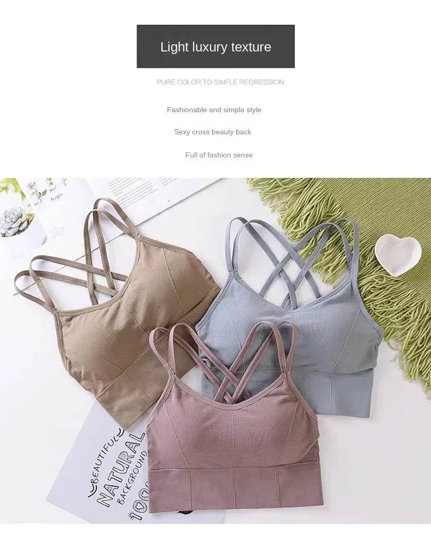 Sexy Women Tops Back Cross Strap Tank Top Push Up Running Sports Bra Breathable Soft Fitness Beauty Solid Color Yoga Bra - AIAZ