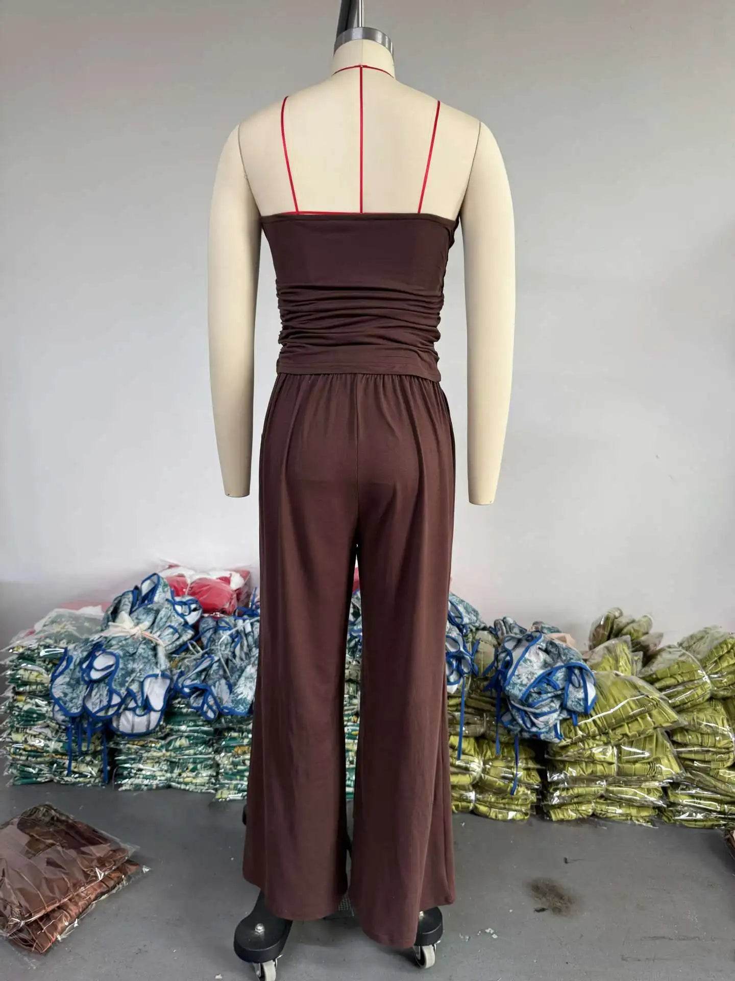 Pants Sets Women Solid Color Loose Long Cardigan Coat Tube Top High Waist Wide Leg Trousers Three Piece Set Casual Lady Suits - AIAZ