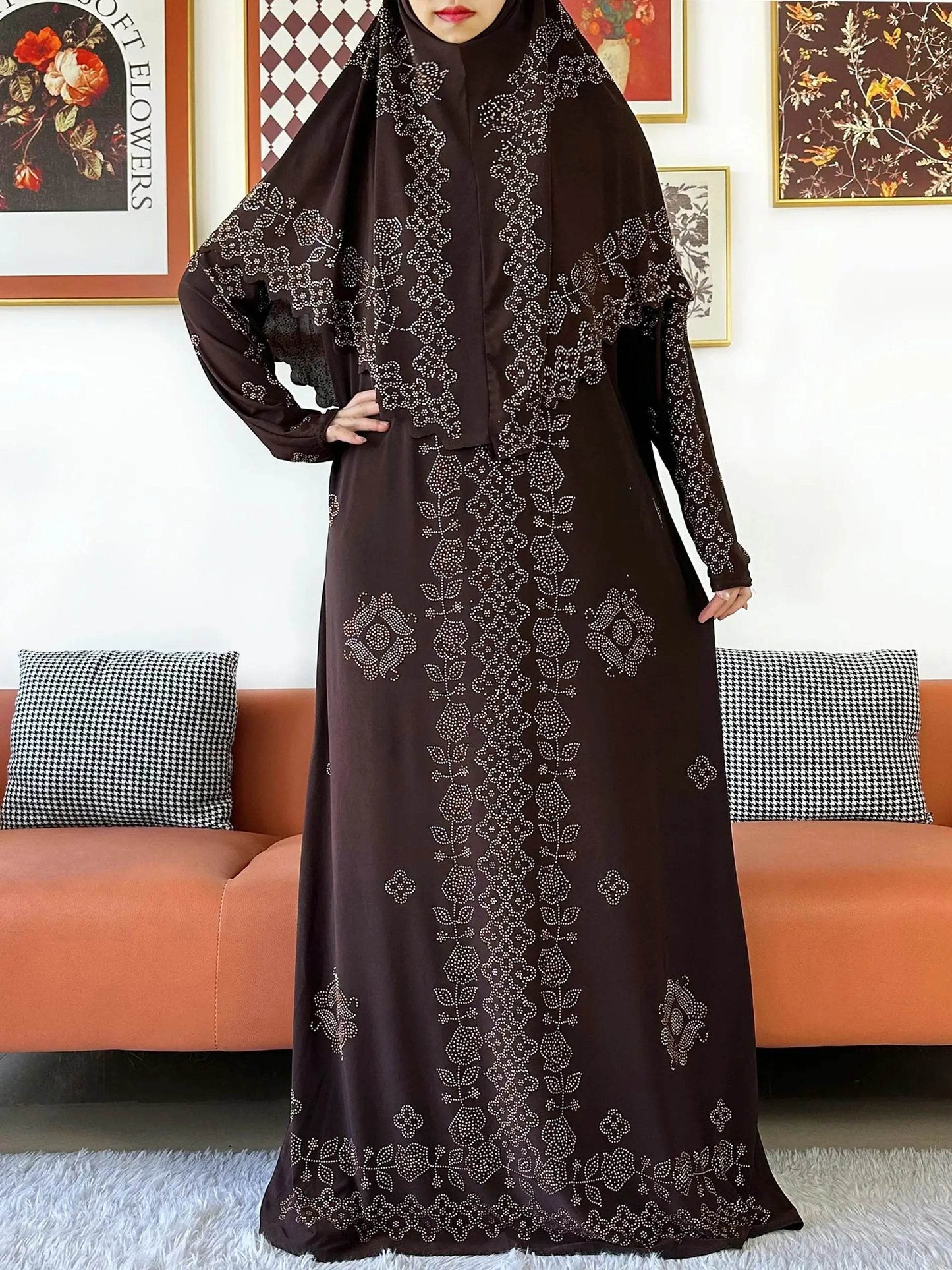 Muslim Two Piece Set Hijab Prayer Dress Fashion Abaya Set Women Prayer Garment Hijab Long Khimar Long Dress Sets Islamic Ramadan - AIAZ