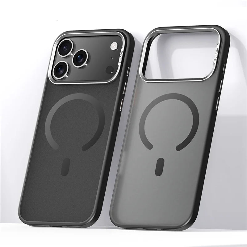 Luxury Alloy Lens Frame Matte Magsafe Case For iPhone 17 Air 17Pro 17Pro Max Translucent Hybrid Magnetic Shockproof Hard Cover