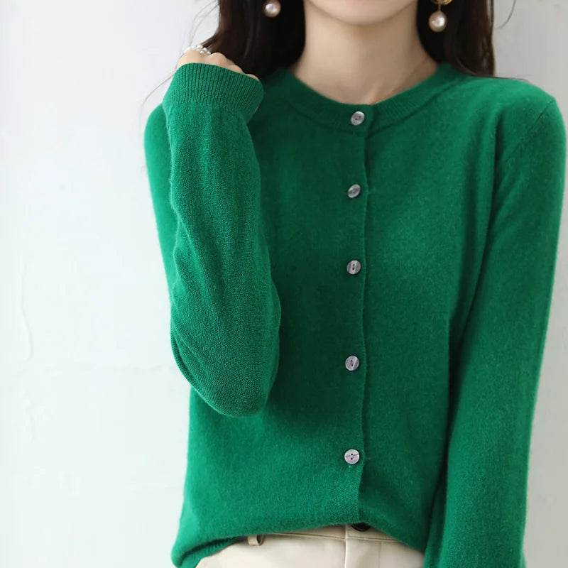 Knitted Cardigan Women's Sweater Autumn And Winter 2022 New Solid Color Coat Round Neck Short Long Sleeve Loose Korean Fashion - AIAZ
