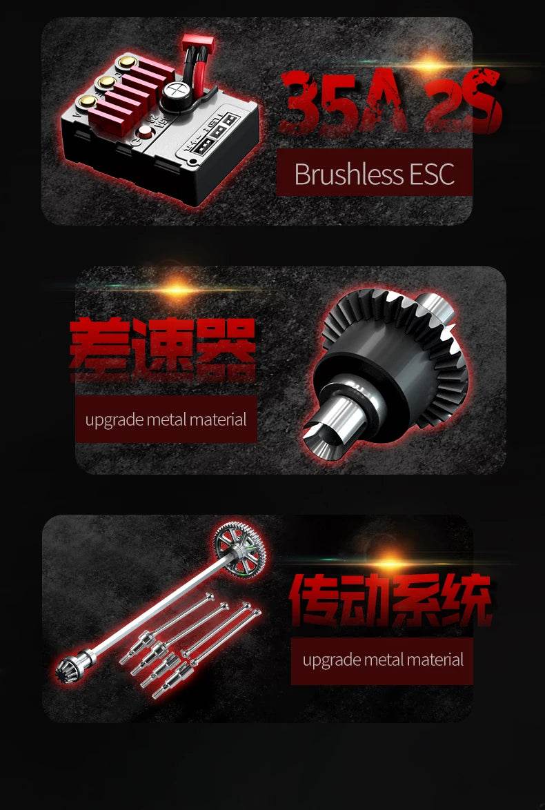 16103PRO 2.4GHz 70KM/H Professional RC Car: Brushless Motor, 1:16 Scale 4WD High-Speed Off-road Climbing Vehicle Wtith LED Light - AIAZ