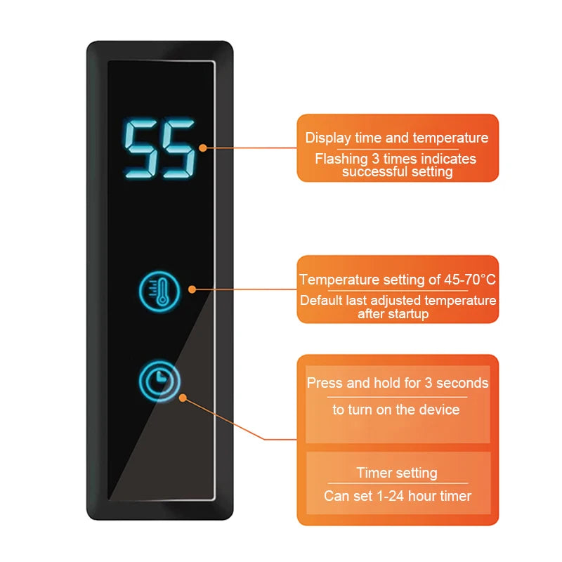 Rotatable Bathroom Electric Heated Carbon Fiber Towel Rail Warmer Digital Display Temperature Time Control Smart Home Bar Dryer