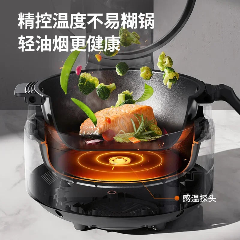 Household cooking robot automatically stir-fries over high heat without oil smoke