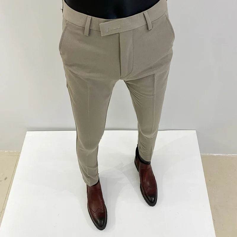 Men Suit Pants Formal Trousers Pantalone Hombre Stretch Slim Solid Color Casual Dress Full Length Pants Fashion New Men Clothing - AIAZ